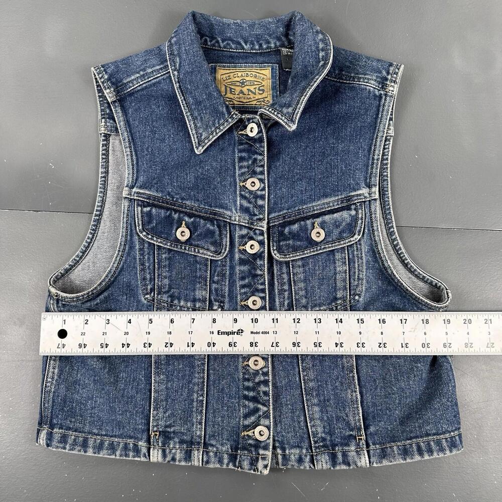 VTG Liz Claiborne Denim Vest Womens Medium Blue Moto Boho Y2K Biker Grunge - Picture 4 of 6